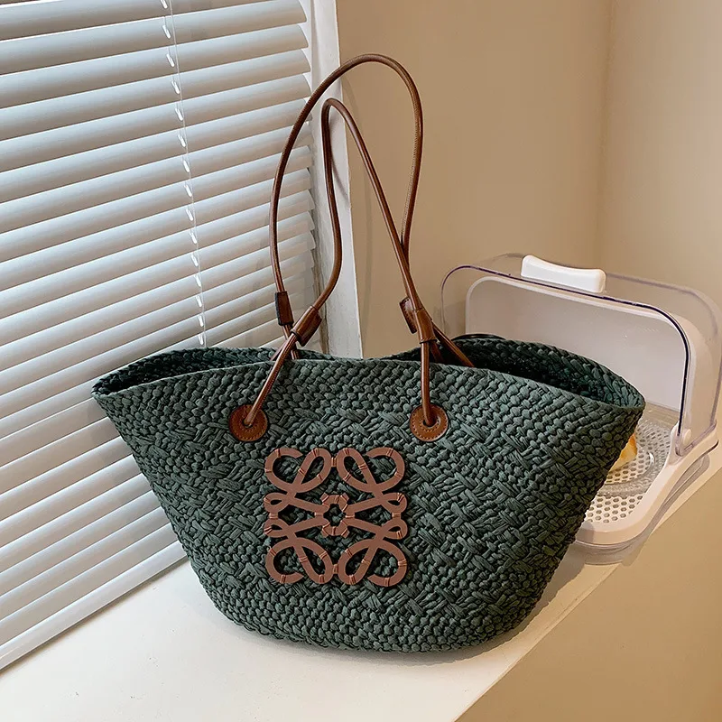 Straw Casual Woven Holiday Tote Bag Ladies Niche - Green
