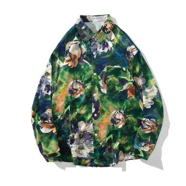 Men's Tie Dye Shirt Long Sleeve Couple Jacket Green - Shop at LoveMi