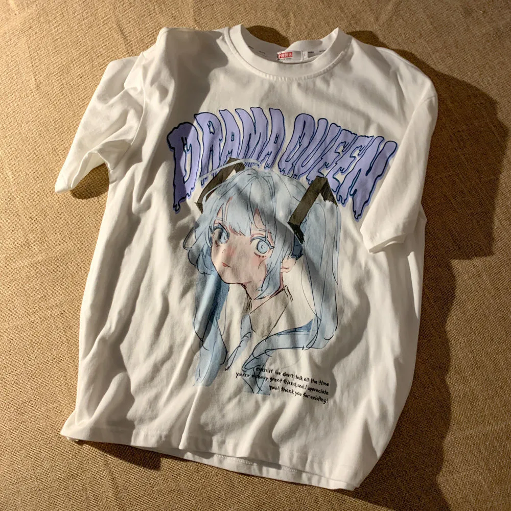 Women's Fashion Cotton Print Round Neck Short Sleeve Top White - Shop at LoveMi