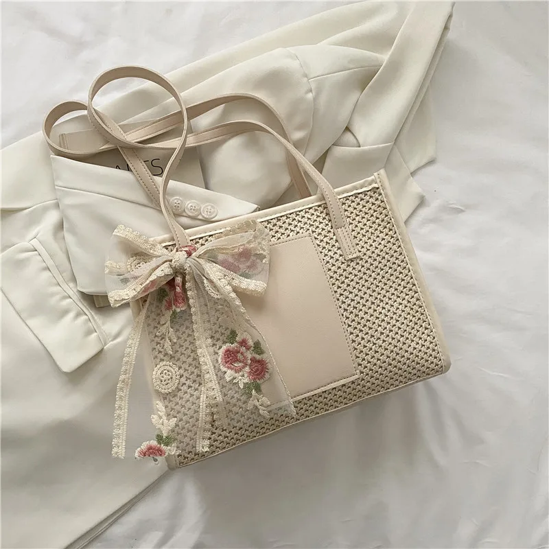 Ladies New Summer Fashion Braided Shoulder Bag Beige - Shop at LoveMi