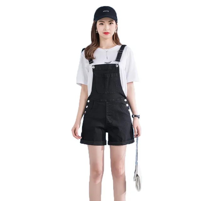 Women's Fashion Loose Denim Bib Pants Black - Shop at LoveMi