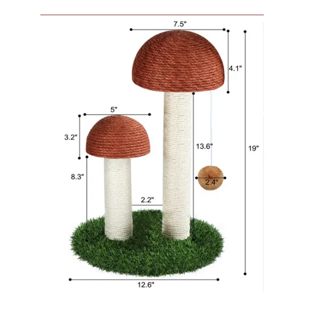Natural Linen Mushroom Cat Scratch Post Coffee Mushroom With Ball - Shop at LoveMi