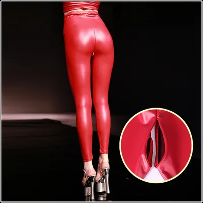 Shiny Faux Leather And Leather Leggings Red - Shop at LoveMi