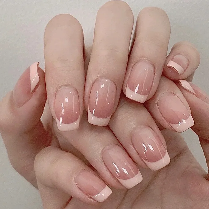 Oblique French Simple Wearing Manicure Finished Fake Nails Cdjr147 Tool Kit - Shop at LoveMi