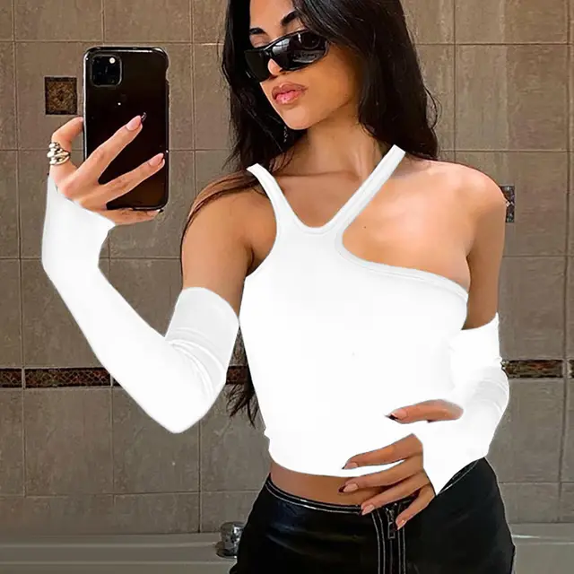 New Fall Women's Clothing Fashion Irregular Split Oversleeves Slim T shirt Women White - Shop at LoveMi