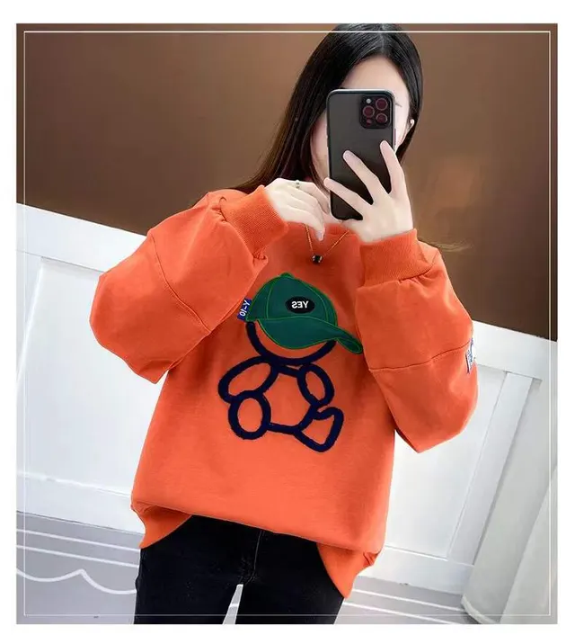 Casual Loose Cartoon Round Neck Cotton Sweater Orange - Shop at LoveMi