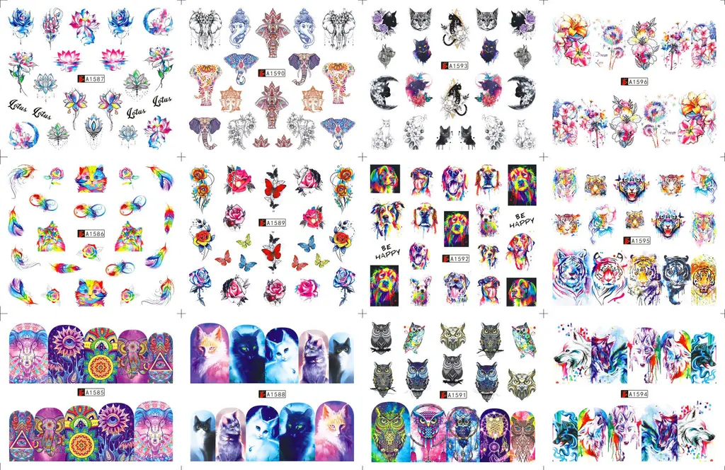 New Foreign Trade Water-based Easter Rabbit Flower English Water Transfer Nail Beauty Applique Nail Sticker - A1585 1596