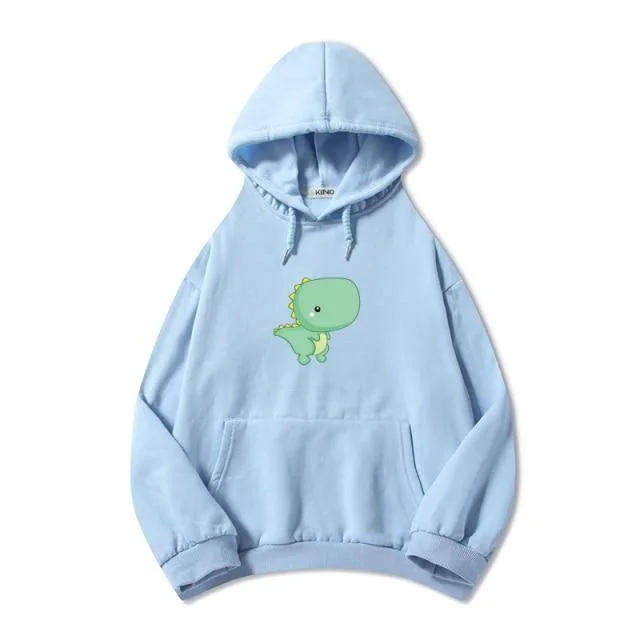 Digital Creative Printing Casual Loose Men's Hooded Sweater Dinosaur Pattern Blue - Shop at LoveMi