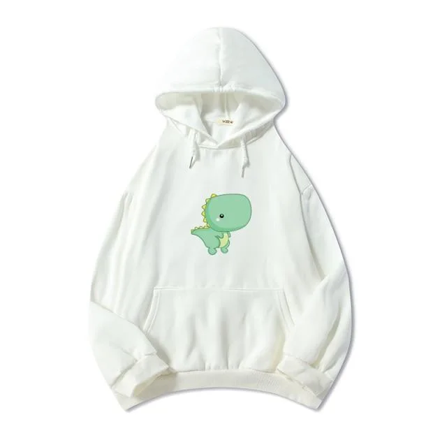 Digital Creative Printing Casual Loose Men's Hooded Sweater Dinosaur Pattern White - Shop at LoveMi