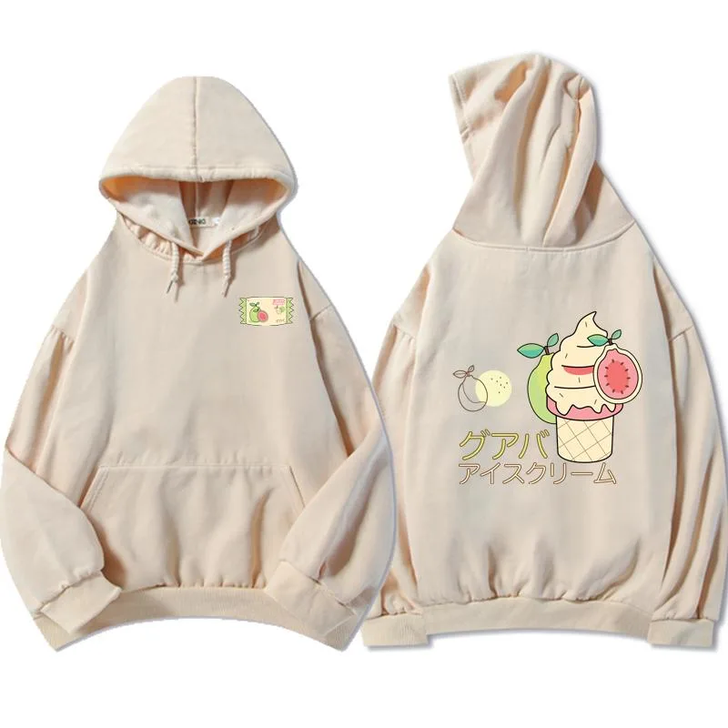 Digital Creative Printing Casual Loose Ladies Hoodie Sweater Ice Cream Pattern Cream - Shop at LoveMi