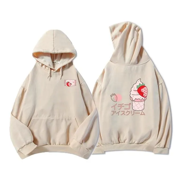Digital Creative Printing Casual Loose Ladies Hoodie Sweater Ice Cream Pattern Pink - Shop at LoveMi