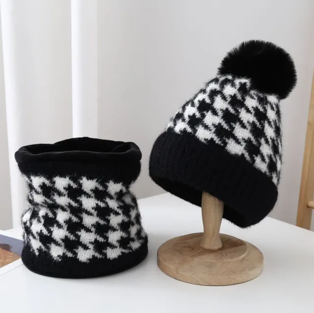 Fashion Fleece Two piece Women's Knitted Hat Black - Shop at LoveMi