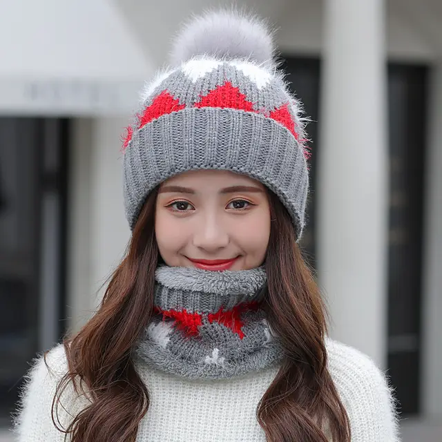 Ladies Fleece Knitted Hat Fashion Diamond Grey - Shop at LoveMi