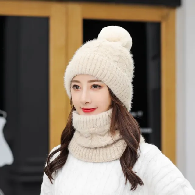 Women's Knitted Scarf Suit Student Wool Hat Beige - Shop at LoveMi