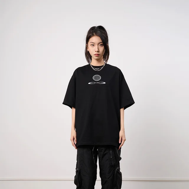 Cotton Crew Neck Printed Short Sleeves Black - Shop at LoveMi