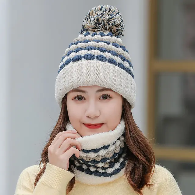 Women's Fashion Warm Scarf Hat Two Piece Set Beige - Shop at LoveMi