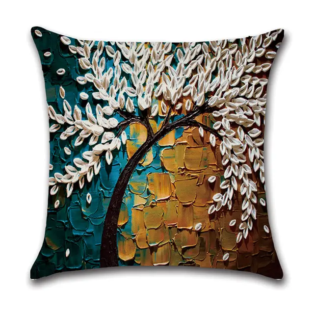 Pillow Cover Linen Autumn Deciduous Landscape Beautiful Art Reddish Yellow White O - Shop at LoveMi