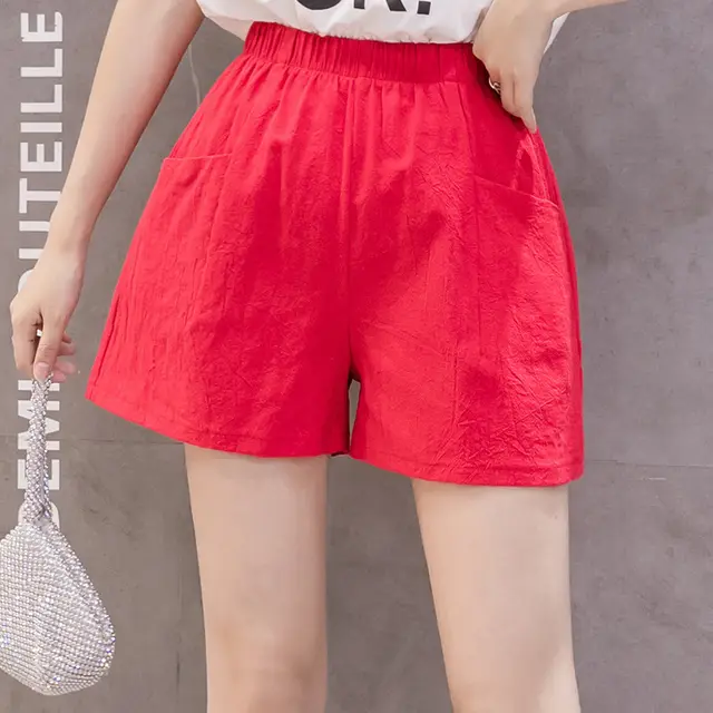 Women's Loose Korean Style High Waist Casual Shorts Red - Shop at LoveMi