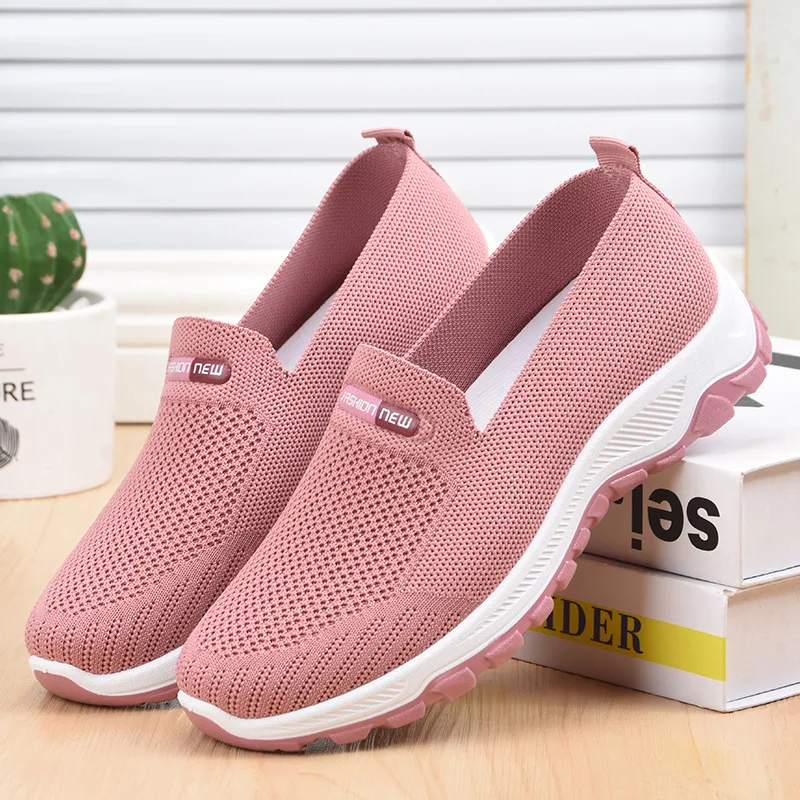 Women's Fashion Casual Flyknit Flat Sneakers Pink - Shop at LoveMi