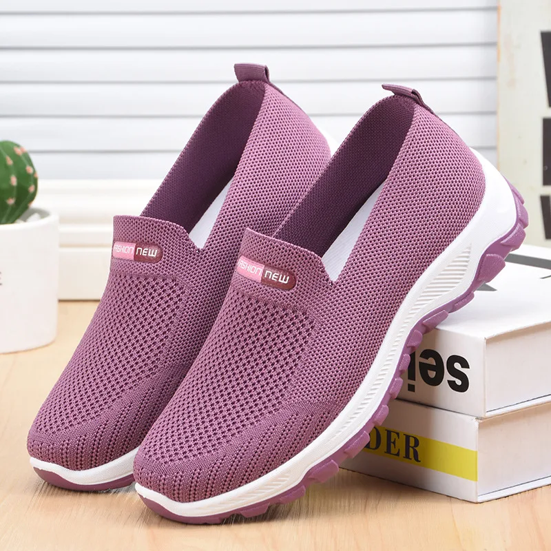 Women's Fashion Casual Flyknit Flat Sneakers Purple - Shop at LoveMi