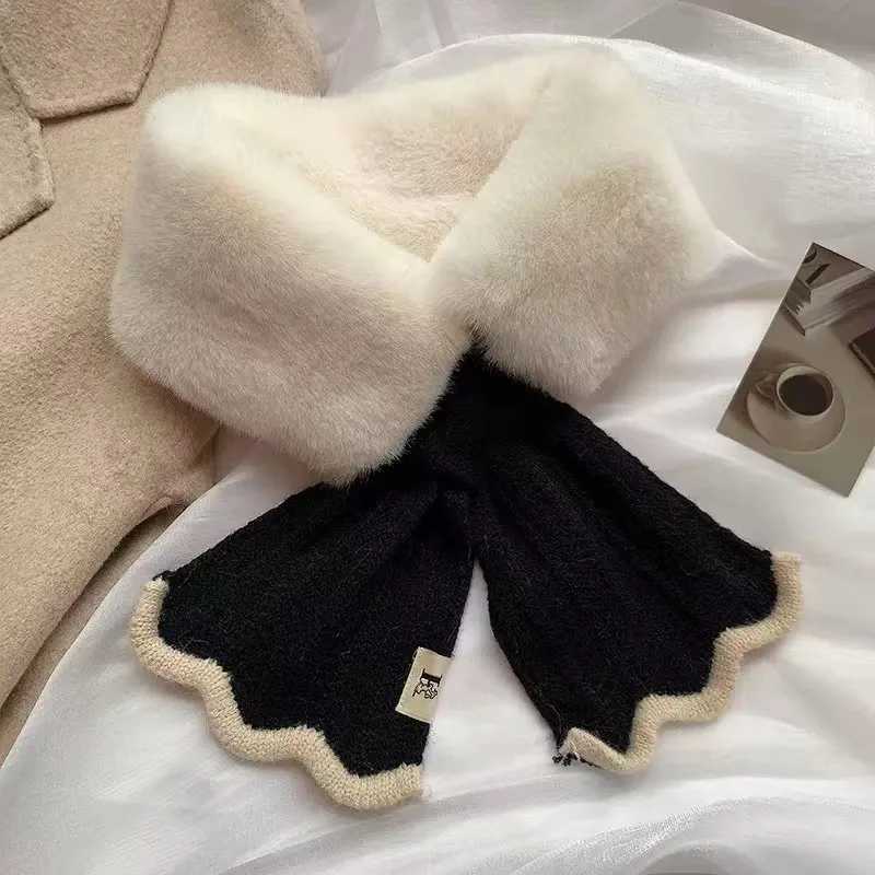 Women's All-match Plush Rex Rabbit Fur Scarf - Black - View 1