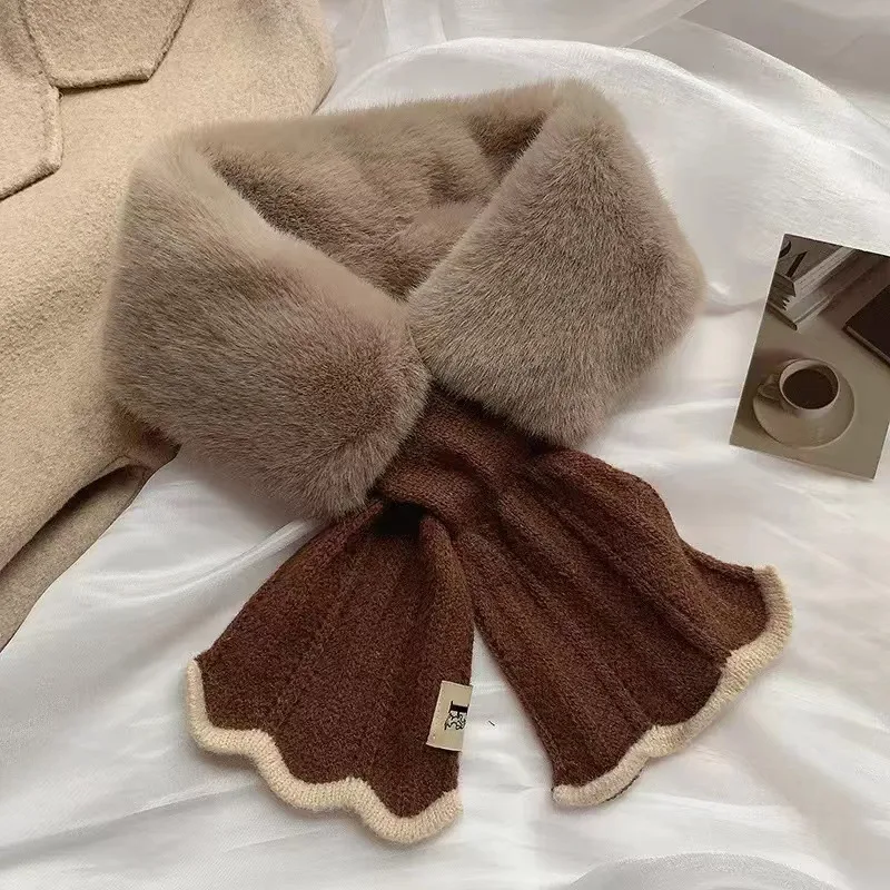 Women's All-match Plush Rex Rabbit Fur Scarf - Coffee