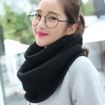 Wool Knitted Scarf Warm And Thick Solid Color - Black