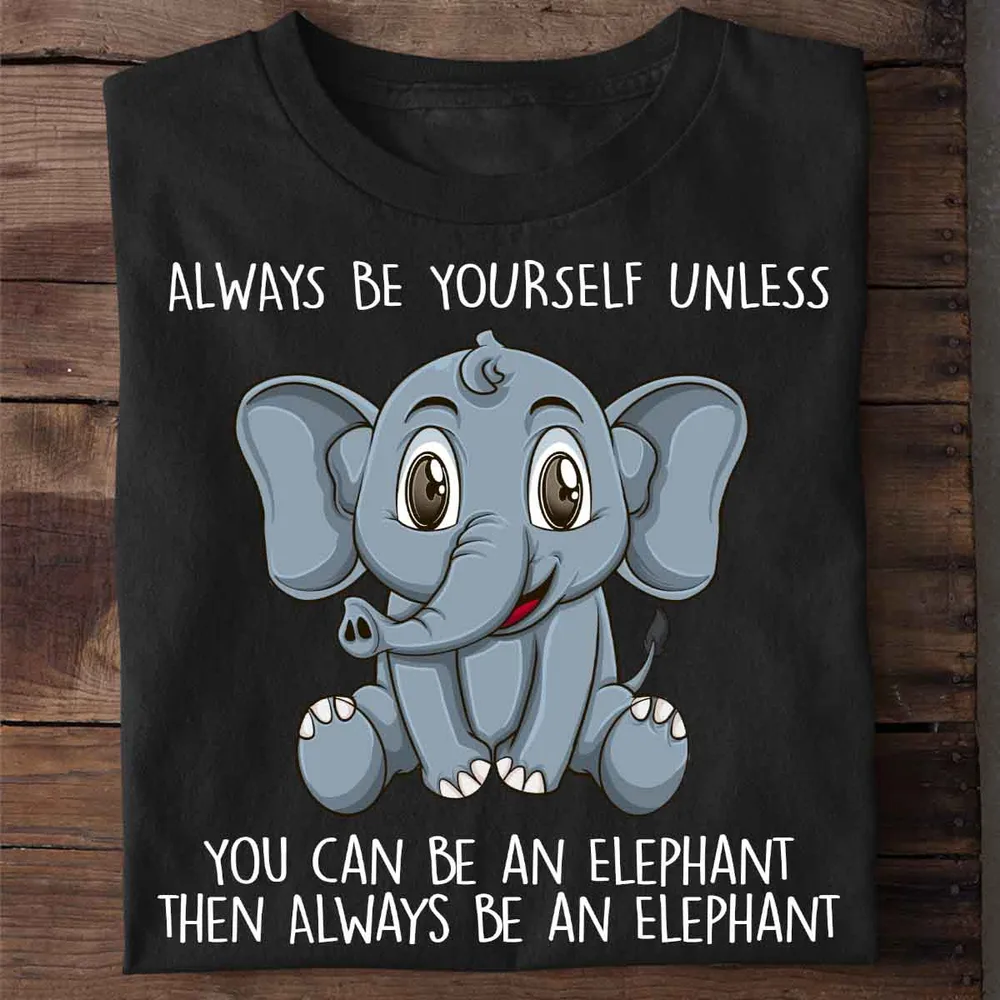 Elephant Print Short sleeved Team Uniform European And American Fabrics Black - Shop at LoveMi