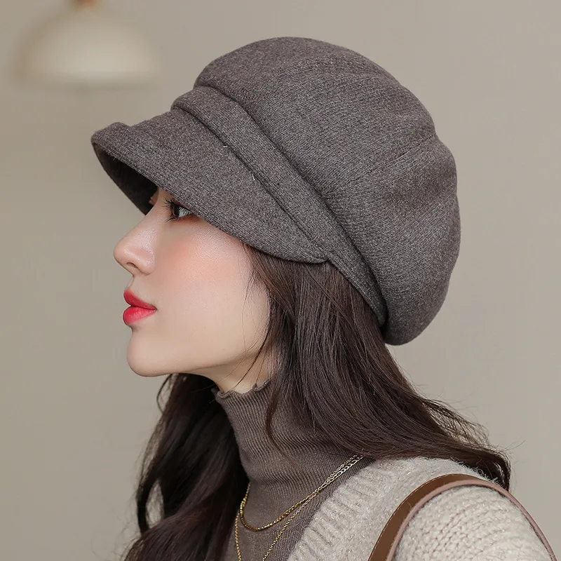 Rolled Solid Color Octagon Hat Casual Versatile Beret Coffee - Shop at LoveMi