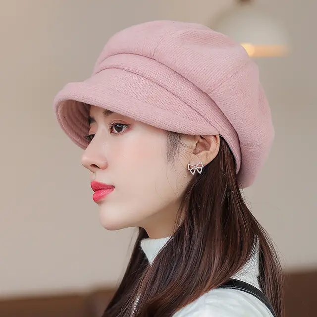 Rolled Solid Color Octagon Hat Casual Versatile Beret Pink - Shop at LoveMi