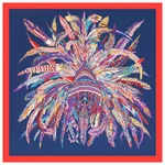 Indian Feather Crown Ladies Faux Silk Scarf - Red Edge Navy Blue