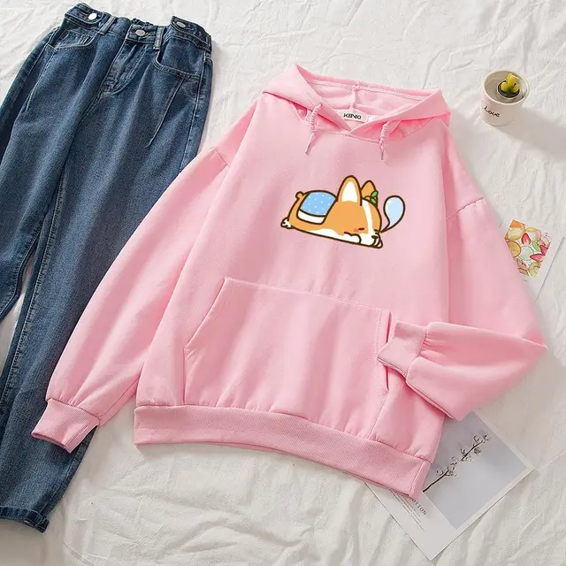 Plus Size Hoodie Custom Advertising Shirt Corgi Print Pink - Shop at LoveMi