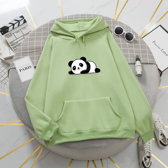 Plus Size Sweater Custom Advertising Shirt Panda Loose Comfortable Hoodie Light Green - Shop at LoveMi