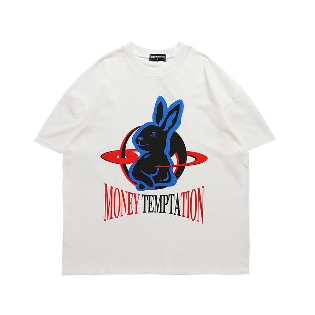 Summer New Rabbit Print Short sleeved T shirt White - Shop at LoveMi