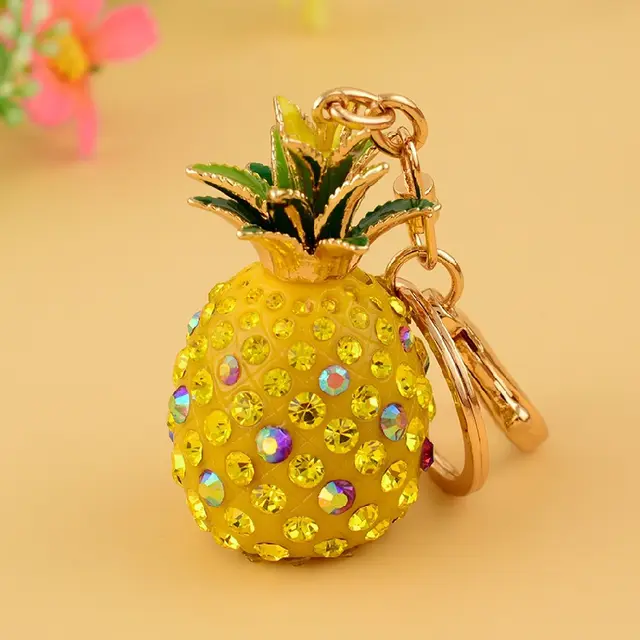 Female Car Keychain Cute Full Diamond Pineapple Yellow - Shop at LoveMi