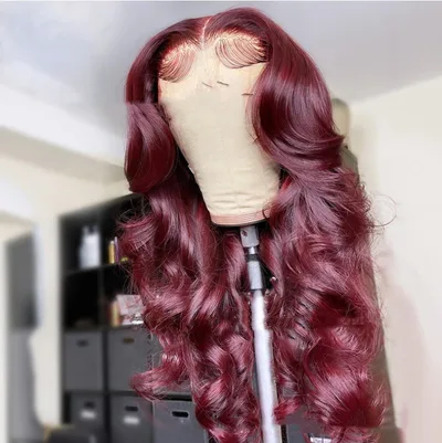 New Hot selling Front Lace Synthetic Wigs Medium Points Wine Red Long Curly Hair T6963 - Shop at LoveMi