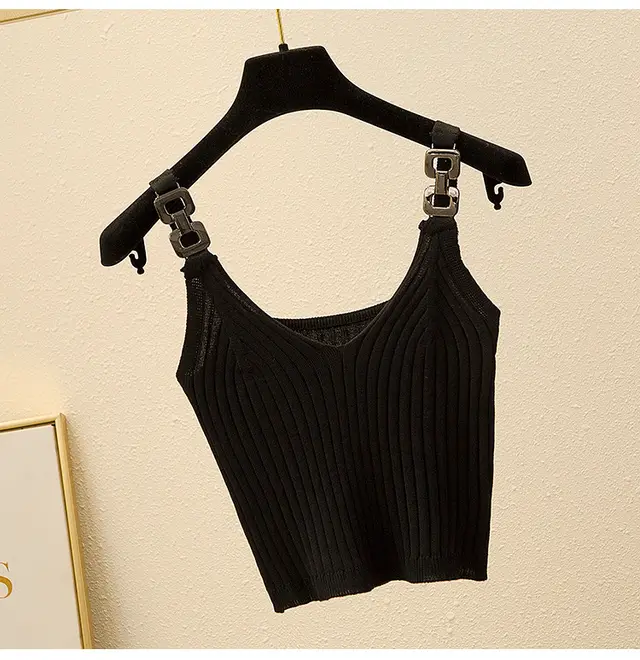 Summer Leak Shoulder Knitted Short Top For Inner Wear Black - Shop at LoveMi