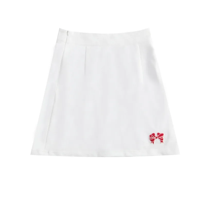 Summer Bow Embroidered Neck T Shirt Half Body Short Red - Shop at LoveMi
