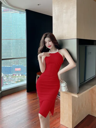 Summer Slit Slim Pleated Waist Pack Hip Dress Red - Shop at LoveMi