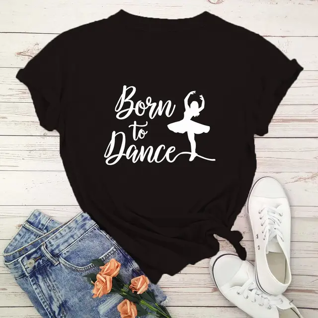 Women's European And American Printed Ballet Pattern Fashion Round Neck Short Sleeves Top Black - Shop at LoveMi