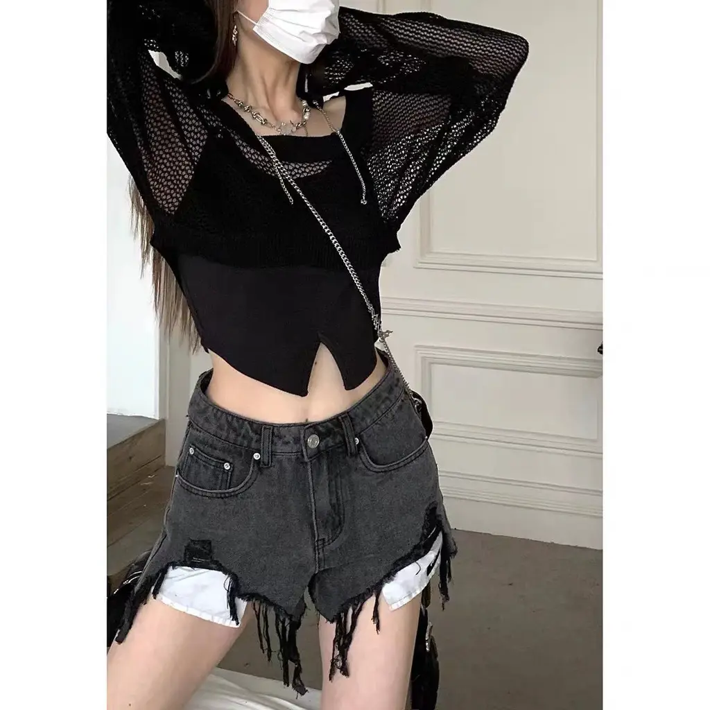 Sun Protective Blouse Camisole Women's Two-piece Slim-fit Short Top - Black Suit
