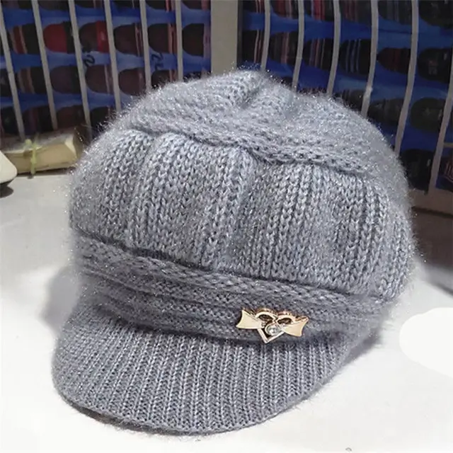 Thickened Knitted Wool Warm Women's Beret Grey - Shop at LoveMi