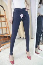 Fashion Personality Dating Full Zip Pants Women - Blue