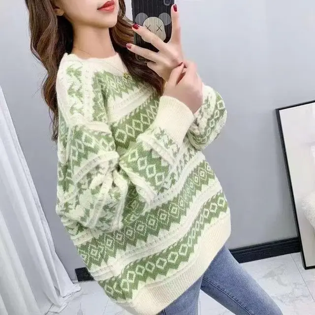 Women's Literary And Artistic Port Style Sweater Loose Sweet Pullover Light Green - Shop at LoveMi