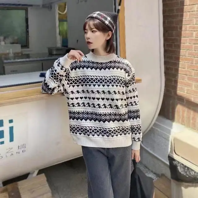 Women's Literary And Artistic Port Style Sweater Loose Sweet Pullover White - Shop at LoveMi