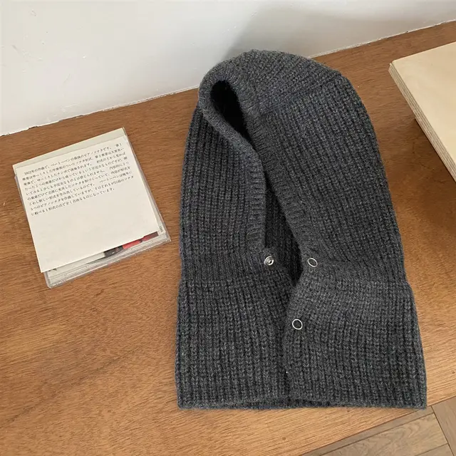 Korean Western Style Autumn And Winter Knitted Hat Fashion Warm Neck Cover Dark Grey - Shop at LoveMi