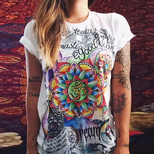 Punk Rock Sunflower Eyes Fashion Vintage Letter Print T shirt Flowers - Shop at LoveMi
