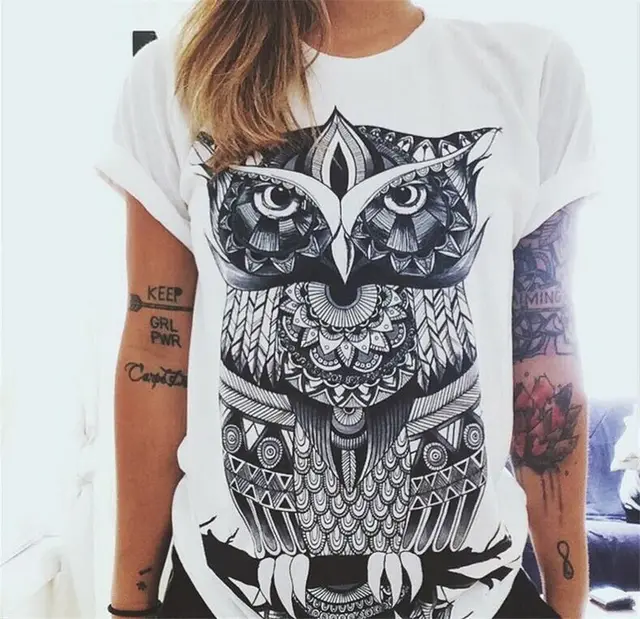 Punk Rock Sunflower Eyes Fashion Vintage Letter Print T shirt Owl - Shop at LoveMi