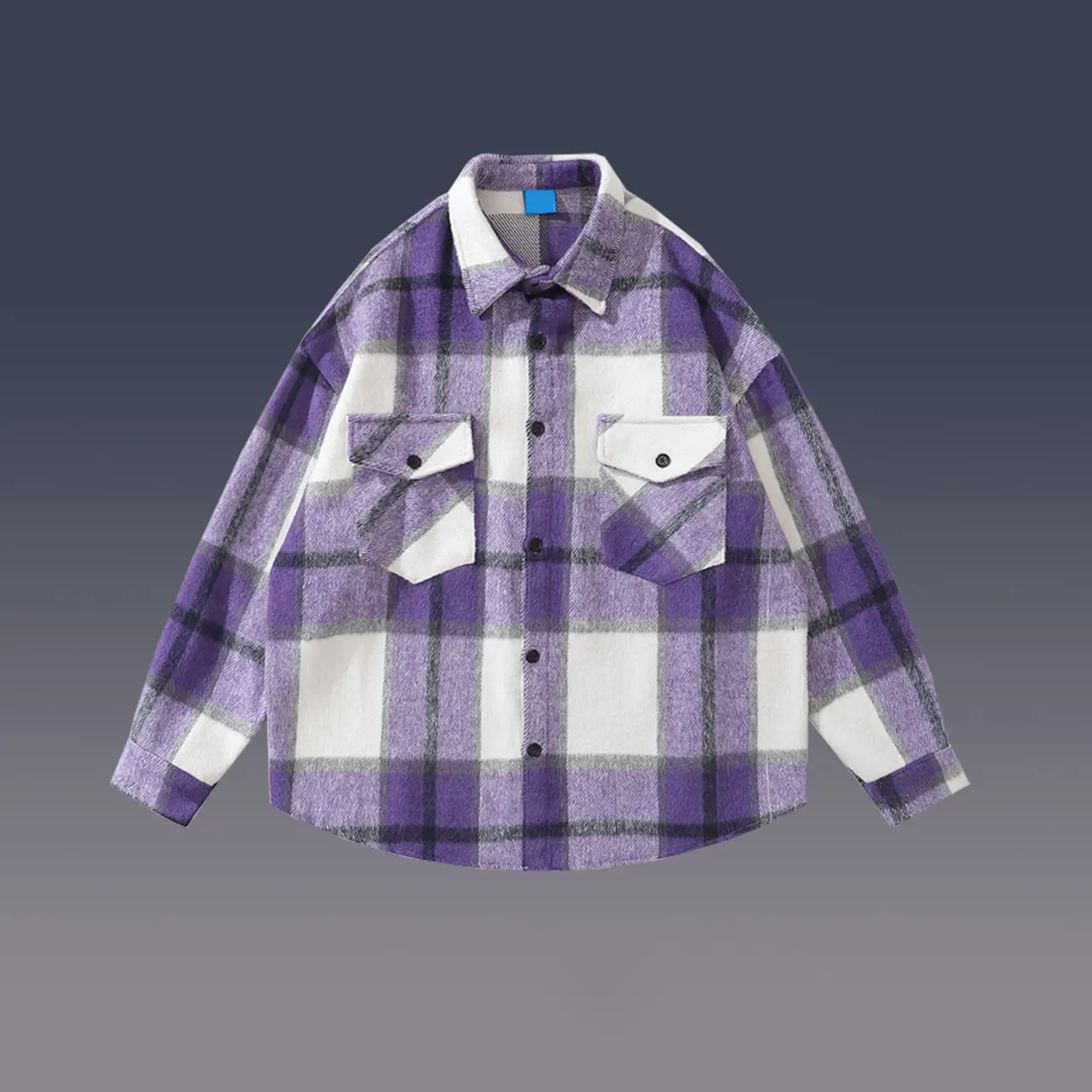 Women's Hem Shirt Woolen Plaid Print - Purple