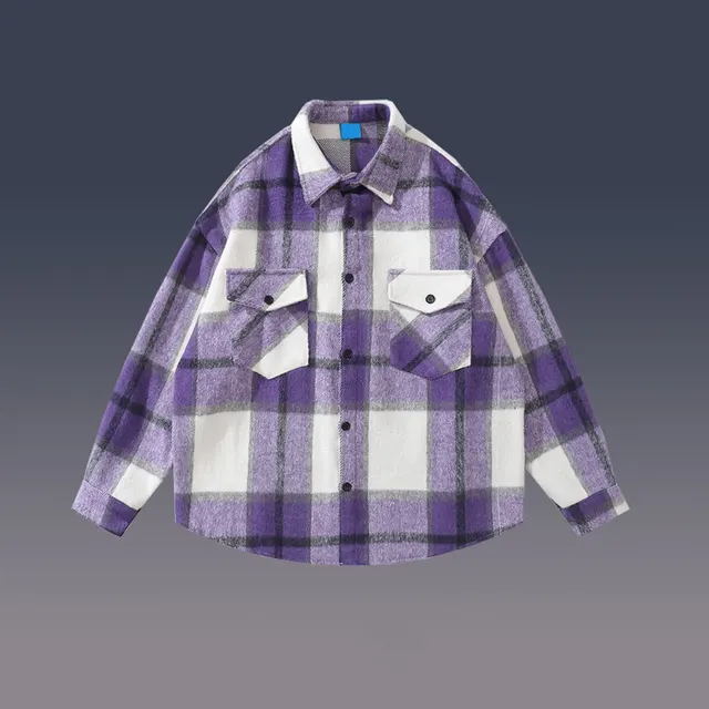 Women's Hem Shirt Woolen Plaid Print Purple - Shop at LoveMi